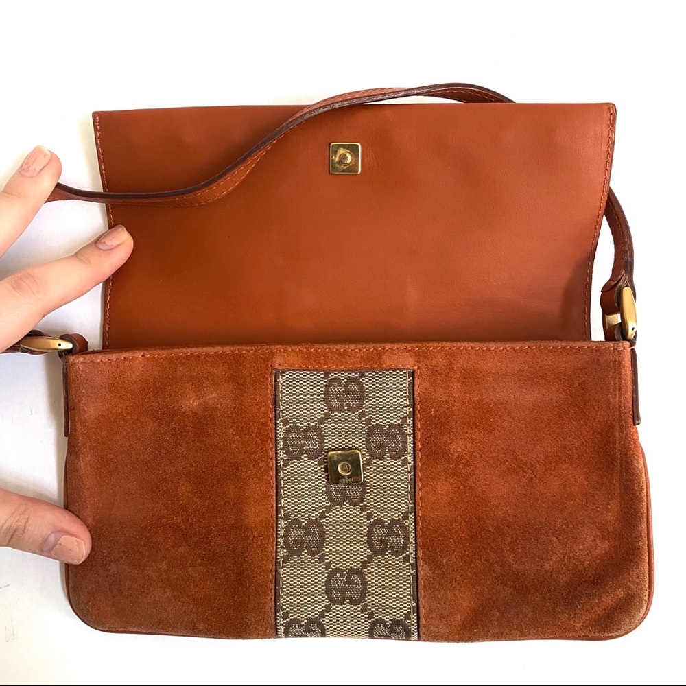 SOLD Gucci Monogram and Orange Suede Pochette - Picture 5 of 10